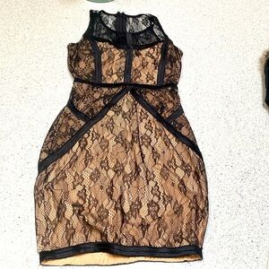 Bebe Nude slip with black Lace dress